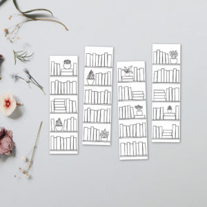 Four blank bookshelf bookmarks to color