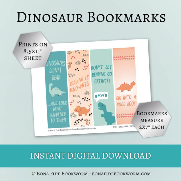 Printable Dinosaur Bookmarks – Bona Fide Bookworm Printables