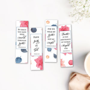 Four bookmarks with faith Bible verses and watercolor flowers and plants