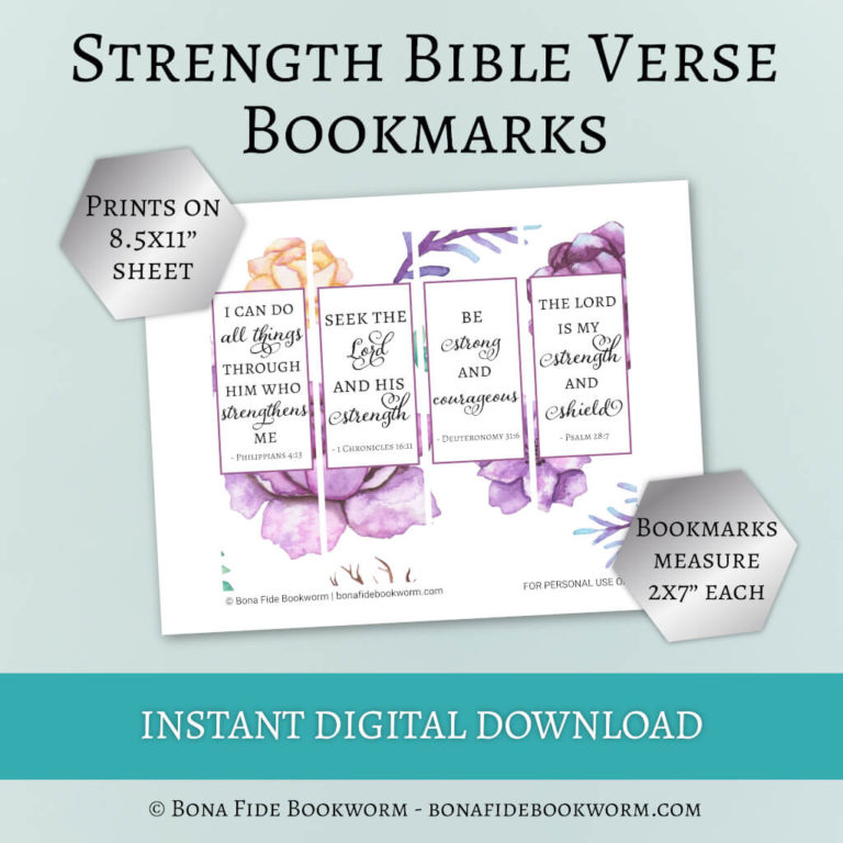 Printable Strength Bible Verse Bookmarks – Bona Fide Bookworm Printables
