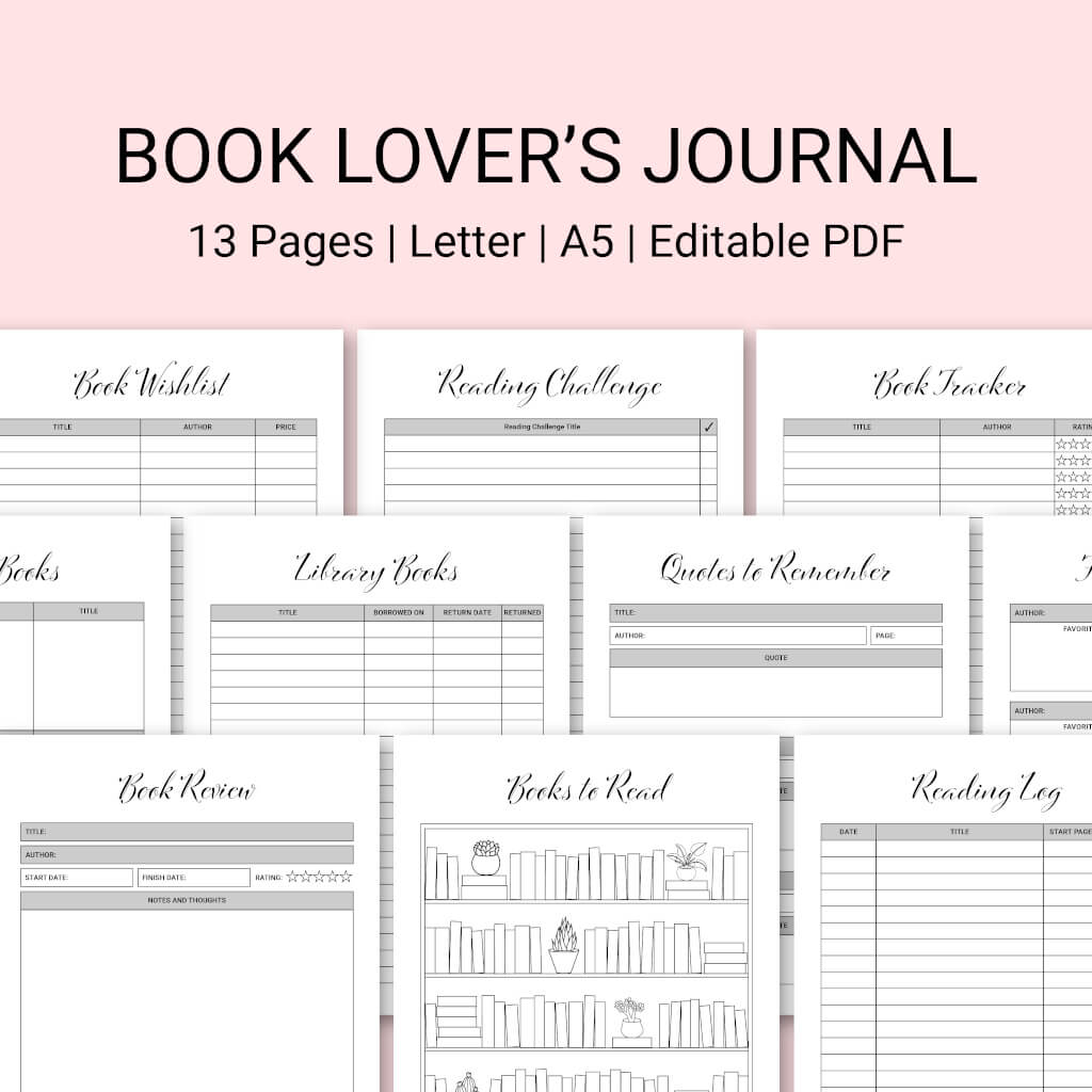 Printable Book Lover’s Reading Journal (Gray) Bona Fide Bookworm