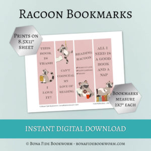 Mockup of racoon bookmarks printable file